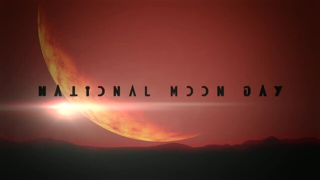 National Mood Day with red planet and mountain in space, motion abstract futuristic, cosmos and sci-fi style background