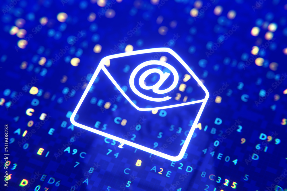 Poster email forwarding service. email icon on digital background. email concept. correspondence by e-mail.