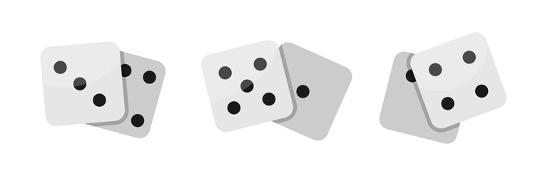 White dice. Set of flat cartoon dice. Vector clipart isolated on white background.