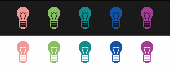 Set Creative lamp light idea icon isolated on black and white background. Concept ideas inspiration, invention, effective thinking, knowledge and education. Vector