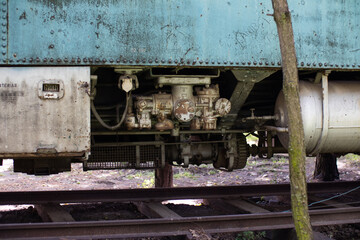 Fototapeta na wymiar side little motor in train wagon in a railway museum, museo del ferrocarril, Puebla, Mexico