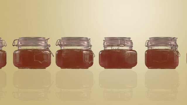 Honey Jars Lineal Arrangement Zoom In 4K