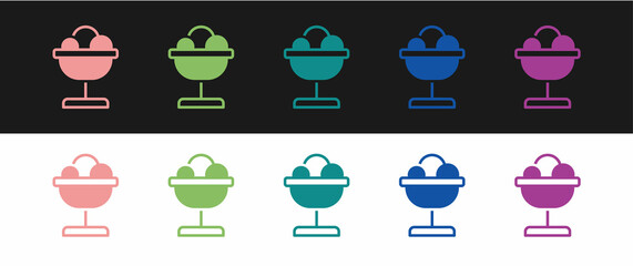 Set Ice cream in the bowl icon isolated on black and white background. Sweet symbol. Vector