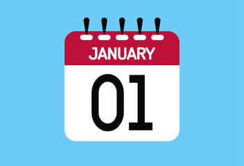 January day 1. Calendar design template 1 january in background blue.