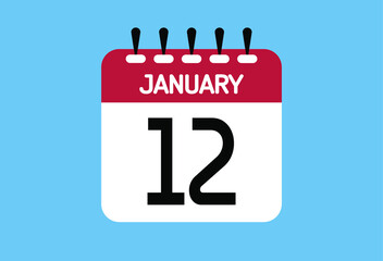 January day 12. Calendar design template 12 january in background blue.
