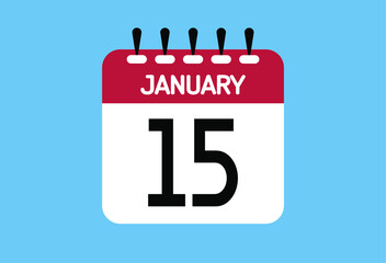 January day 15. Calendar design template 15 january in background blue.