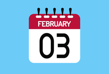 February day 3. Calendar design template 3 february in background blue.