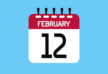February day 12. Calendar design template 12 february in background blue.