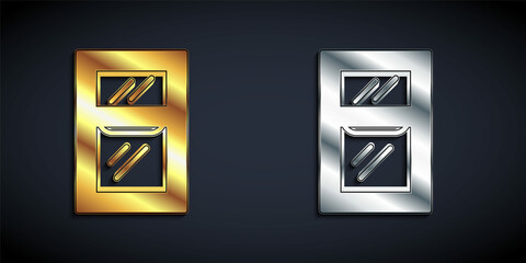 Gold and silver Window in room icon isolated on black background. Long shadow style. Vector