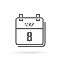 May 8, Calendar icon with shadow. Day, month. Flat vector illustration.