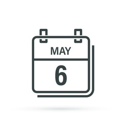 May 6, Calendar icon with shadow. Day, month. Flat vector illustration.
