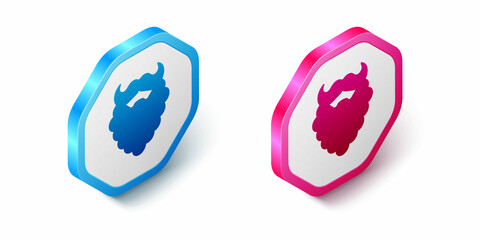 Isometric Mustache and beard icon isolated on white background. Barbershop symbol. Facial hair style. Hexagon button. Vector
