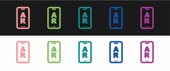 Set Augmented reality AR icon isolated on black and white background. Virtual futuristic wearable devices. Vector