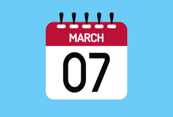 March day 7. Calendar design template 7 march in background blue.