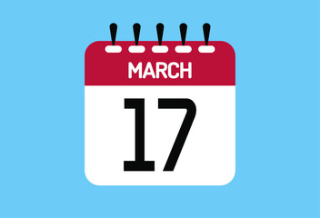 March day 17. Calendar design template 17 march in background blue.