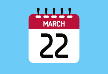 March day 22. Calendar design template 22 march in background blue.
