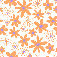 Fototapeta na wymiar Seamless summer floral pattern with hippie style flowers.