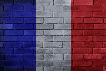 france flag painted on a brick wall - obrazy, fototapety, plakaty