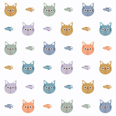 Cute colorful cartoon cat with fish