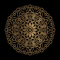 vector art of circular pattern in mandala shape for Henna, Mehndi, decoration. ethnic oriental style decorative illustration golden color