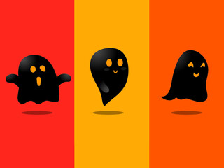 Ghosts for Halloween. Cute cartoon ghosts. Smiling face. Flat design. Vector illustration