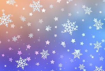 Light Blue, Yellow vector template with ice snowflakes, stars.