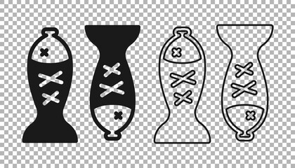 Black Served fish on a plate icon isolated on transparent background. Vector