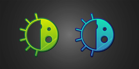 Green and blue Day night cycle icon isolated on black background. Day night concept, sun and moon. Vector