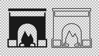 Black Interior fireplace icon isolated on transparent background. Vector