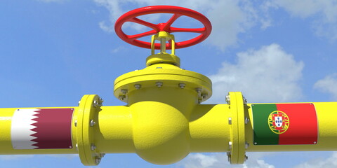 QATAR PORTUGAL oil or gas transportation concept, pipe with valve. 3D rendering