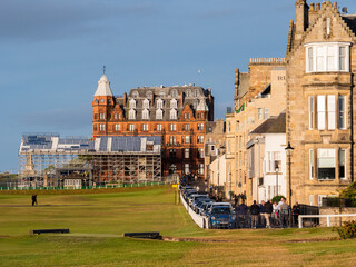 famous cityscape of st andrews behind the old course