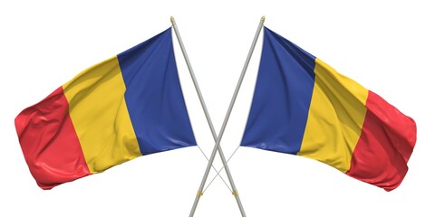 Isolated flags of Romania on white background. 3D rendering
