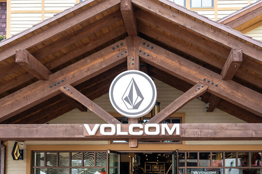 Orlando, FL, USA - January 28, 2022: A Volcom store  sign on the building. Volcom is a lifestyle brand that designs, markets, and distributes boardsports-oriented products.
