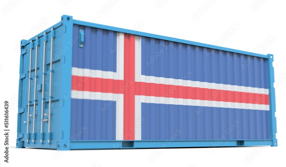 Poster shipping container with flag of iceland on the side, 3d rendering
