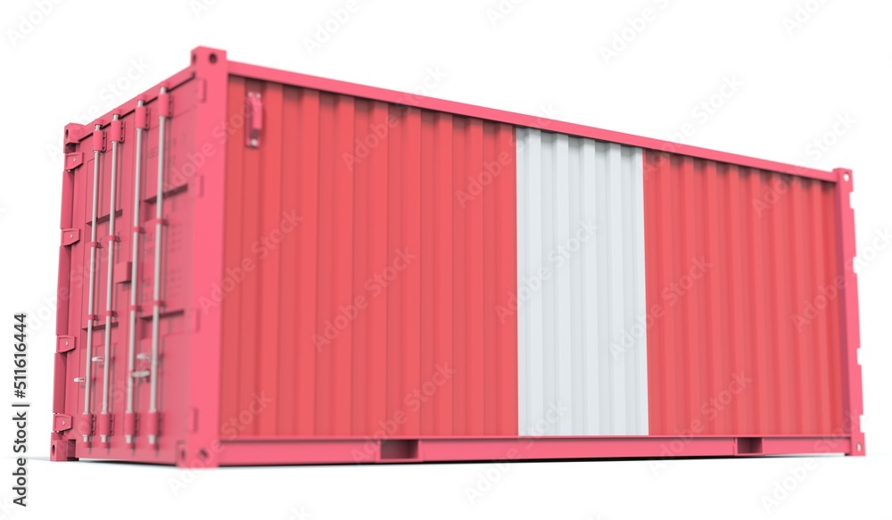 Poster national flag of peru on the side of a cargo container. conceptual 3d rendering
