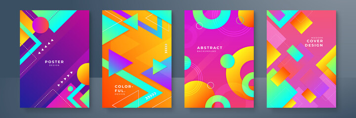 Abstract gradient geometric cover designs, trendy brochure templates, colorful futuristic posters. Vector illustration.