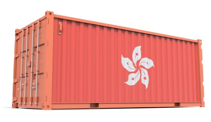 Shipping container with flag of Hong Kong on the side, 3d rendering