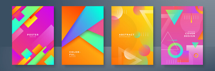 Abstract gradient geometric cover designs, trendy brochure templates, colorful futuristic posters. Vector illustration.