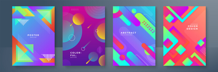 Abstract gradient geometric cover designs, trendy brochure templates, colorful futuristic posters. Vector illustration.