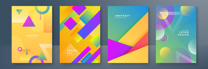 Gradient flowing geometric pattern background texture for poster cover design. Minimal color abstract gradient banner template. Modern vector wave shape for brochure