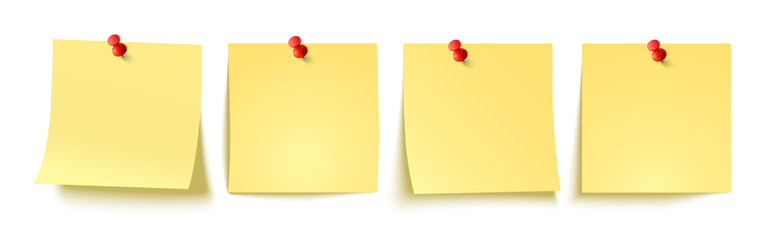 Realistic blank sticky notes isolated on white background.