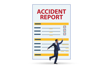 Filling in accident report in insurance concept