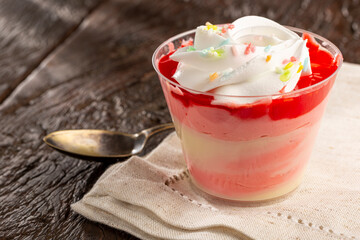 Strawberry dessert in the pot.