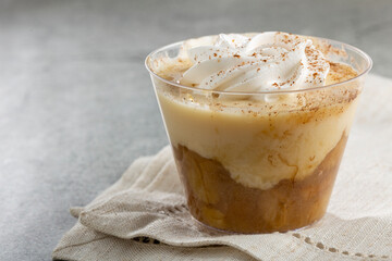 Banoffee. Banana dessert in the pot.