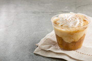 Banoffee. Banana dessert in the pot.