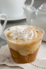 Banoffee. Banana dessert in the pot.