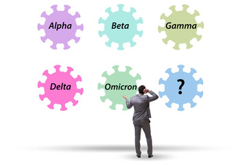 Concept of new covid 19 variants with businessman