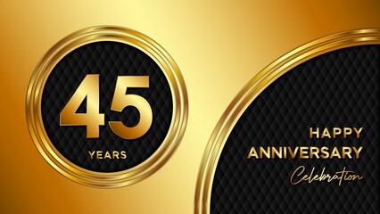 45 Years Anniversary logo with gold color for booklets, leaflets, magazines, brochure posters, banners, web, invitations or greeting cards. Vector illustration. - obrazy, fototapety, plakaty