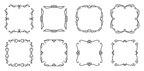 Obraz premium Decorative vintage calligraphic frames set. Floral template for wedding, frame for certificate, menu, book collection isolated on white background. Ornamental filigree borders. Vector illustration