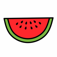 Slice of watermelon line icon in colored linear style isolated on white background. Pictogram symbol and illustration for logo. Thin black line vector.